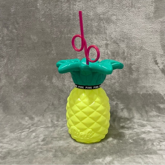 Victoria's Secret Yellow Pineapple Tumbler with Pink Straw - Picture 3 of 9